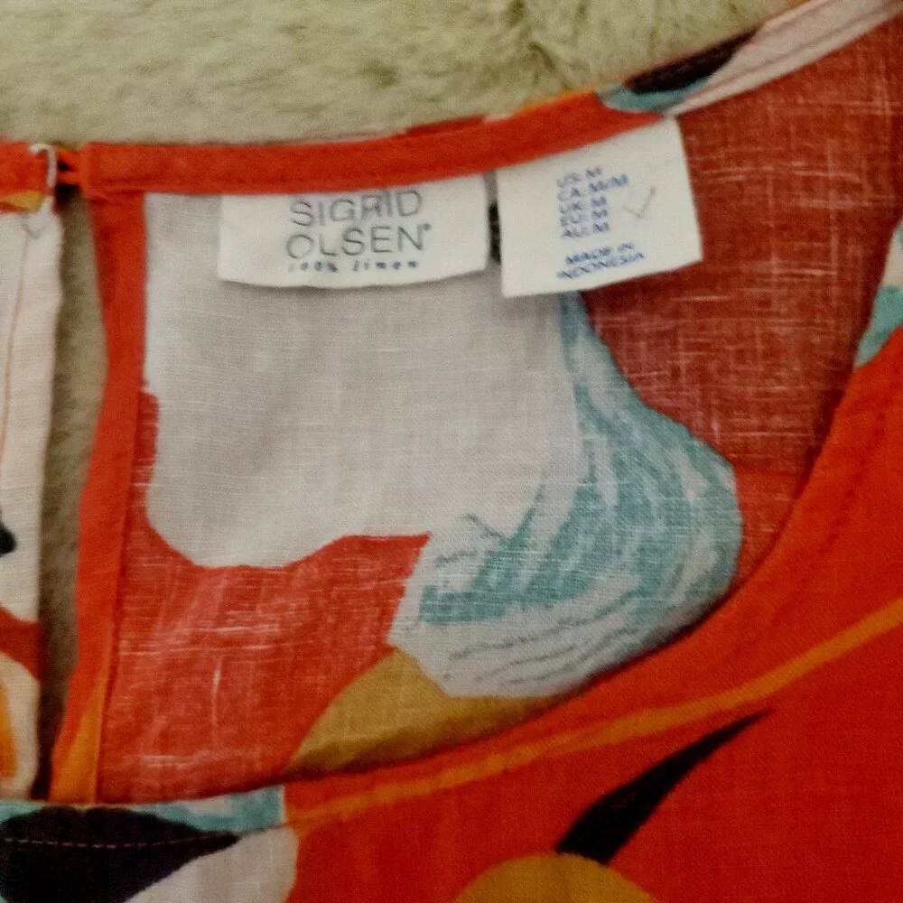 Linen Sigrid Olsen Floral Shift Dress with Pockets Size M - Picture 8 of 8